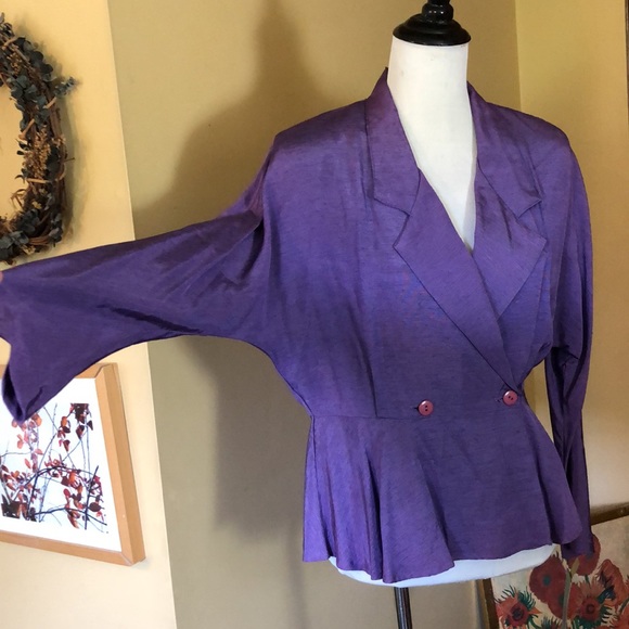 Vintage 90s CHRISTINE DAVID Size 10 Peplum 2-Button Blazer Top Vivid Purple NEW - Picture 2 of 16